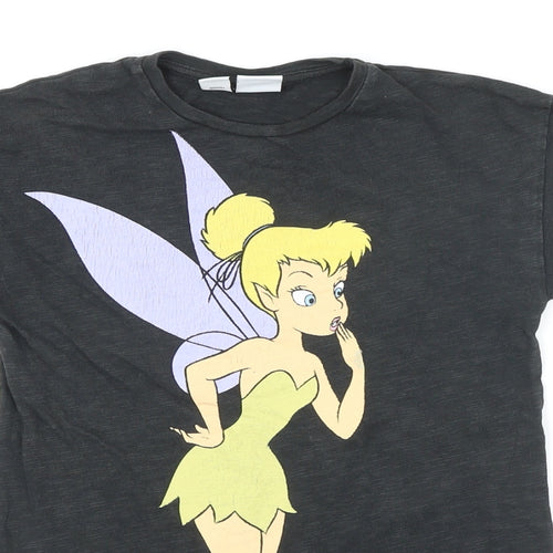 Zara Girls Black 100% Cotton Basic T-Shirt Size 6-7 Years Round Neck - Tinker Bell