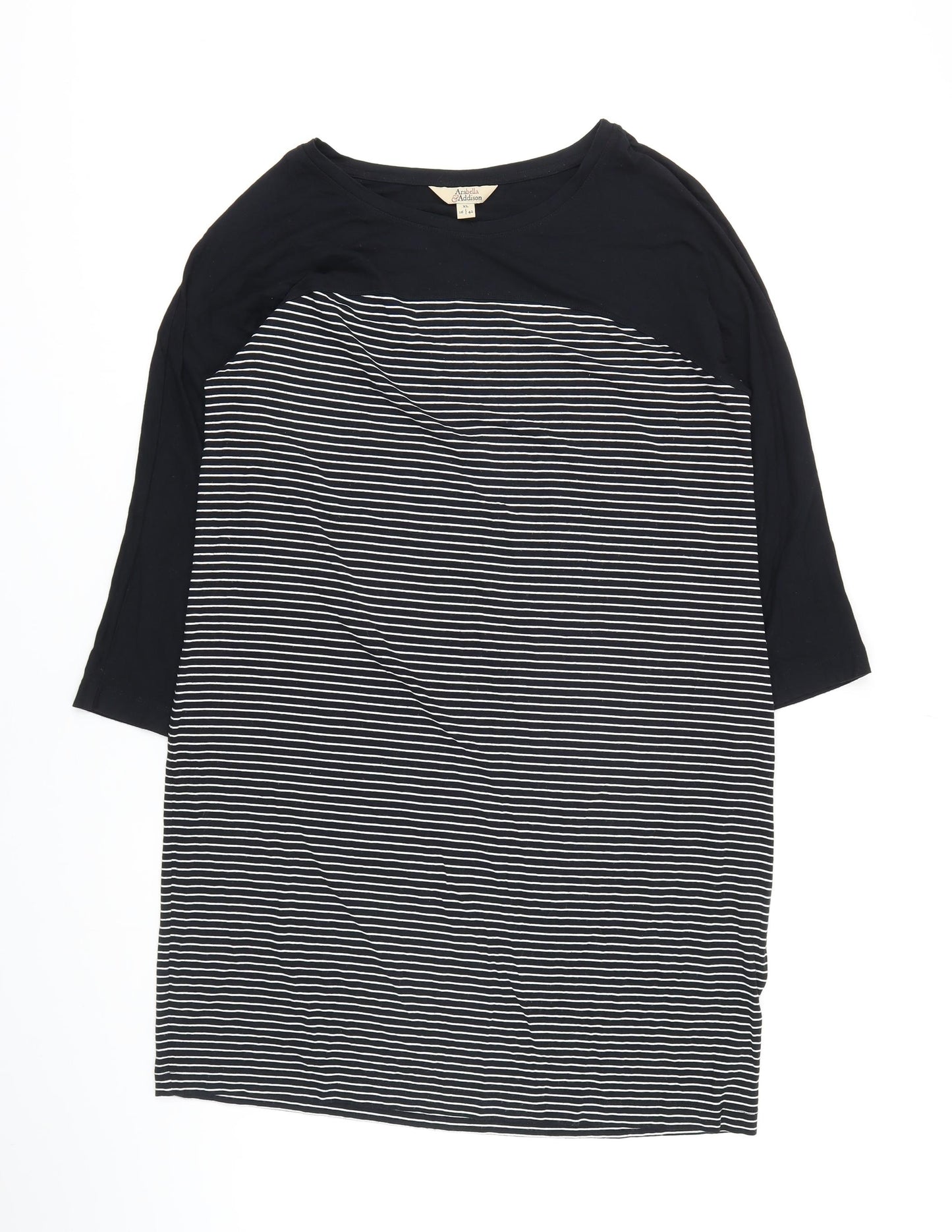 Arabella & Addison Womens Black Striped Rayon T-Shirt Dress Size 16 Boat Neck