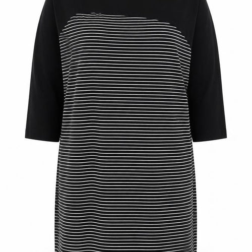 Arabella & Addison Womens Black Striped Rayon T-Shirt Dress Size 16 Boat Neck