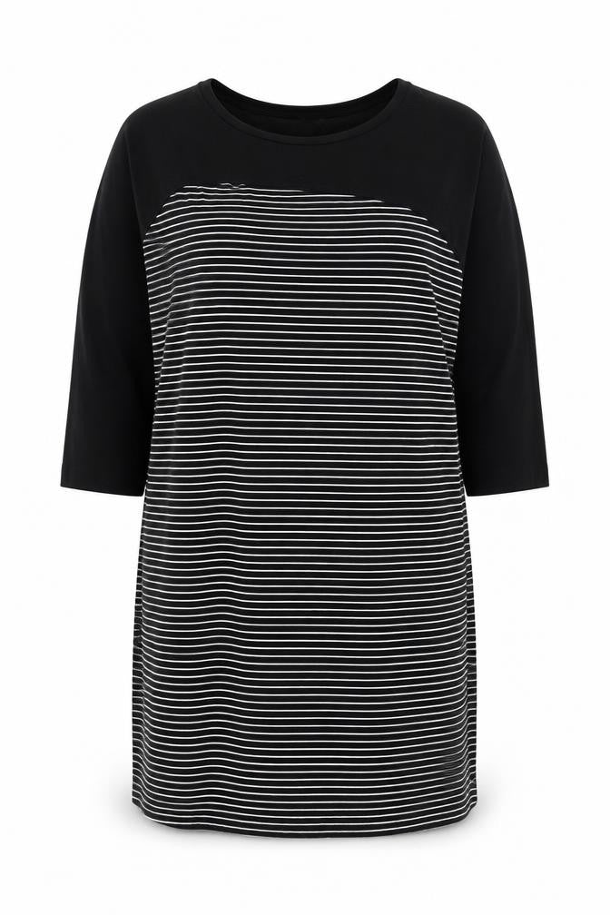 Arabella & Addison Womens Black Striped Rayon T-Shirt Dress Size 16 Boat Neck