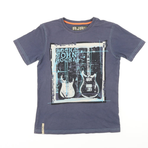 Rocha John Rocha Boys Blue Cotton Basic T-Shirt Size 9-10 Years Round Neck - Guitars