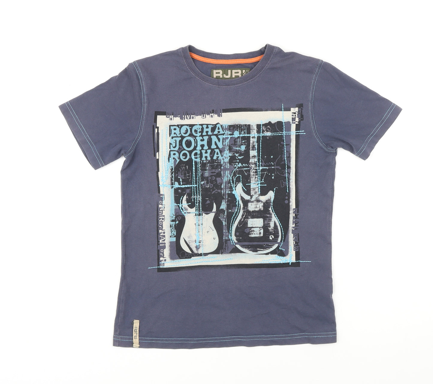 Rocha John Rocha Boys Blue Cotton Basic T-Shirt Size 9-10 Years Round Neck - Guitars