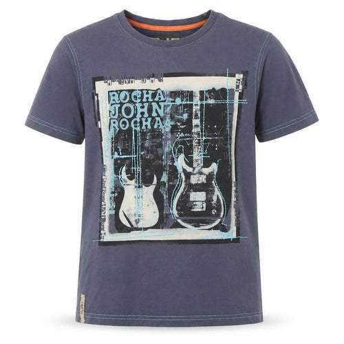 Rocha John Rocha Boys Blue Cotton Basic T-Shirt Size 9-10 Years Round Neck - Guitars