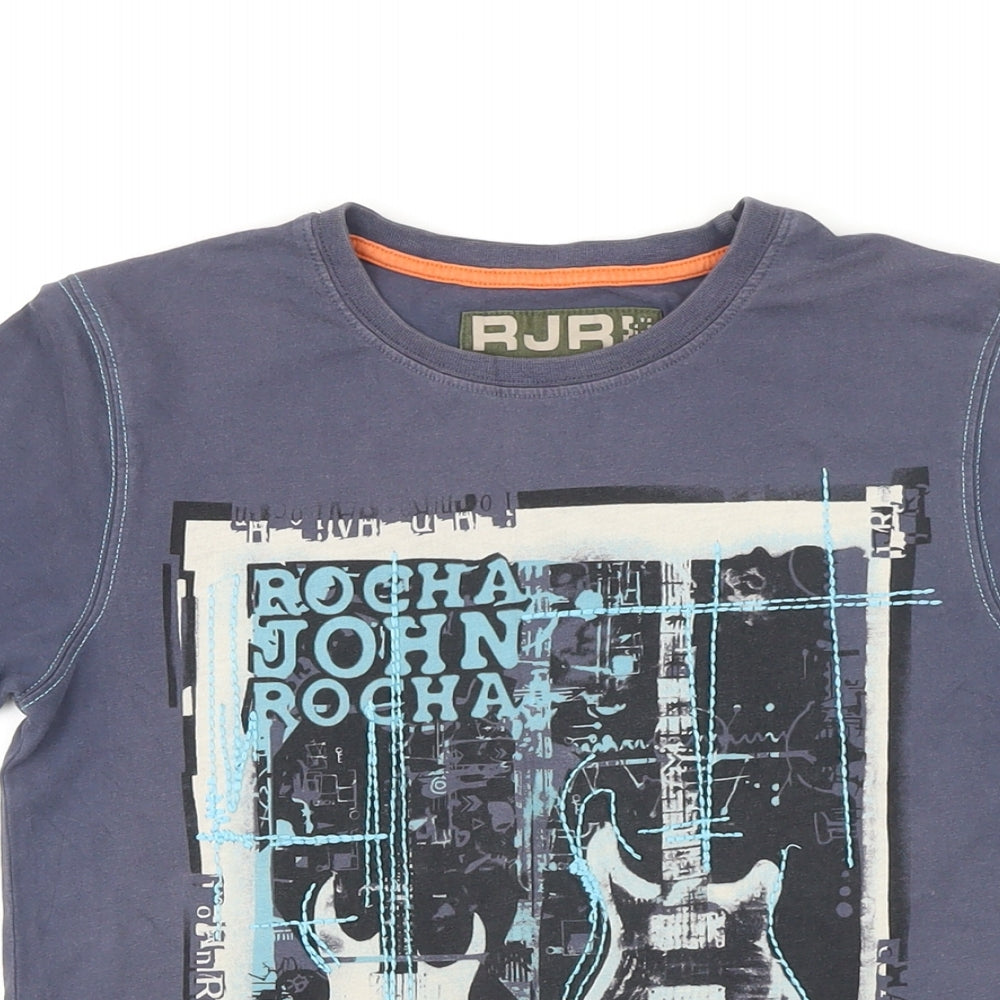 Rocha John Rocha Boys Blue Cotton Basic T-Shirt Size 9-10 Years Round Neck - Guitars