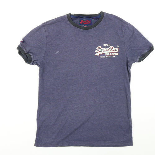 Superdry Mens Blue Cotton T-Shirt Size L Round Neck