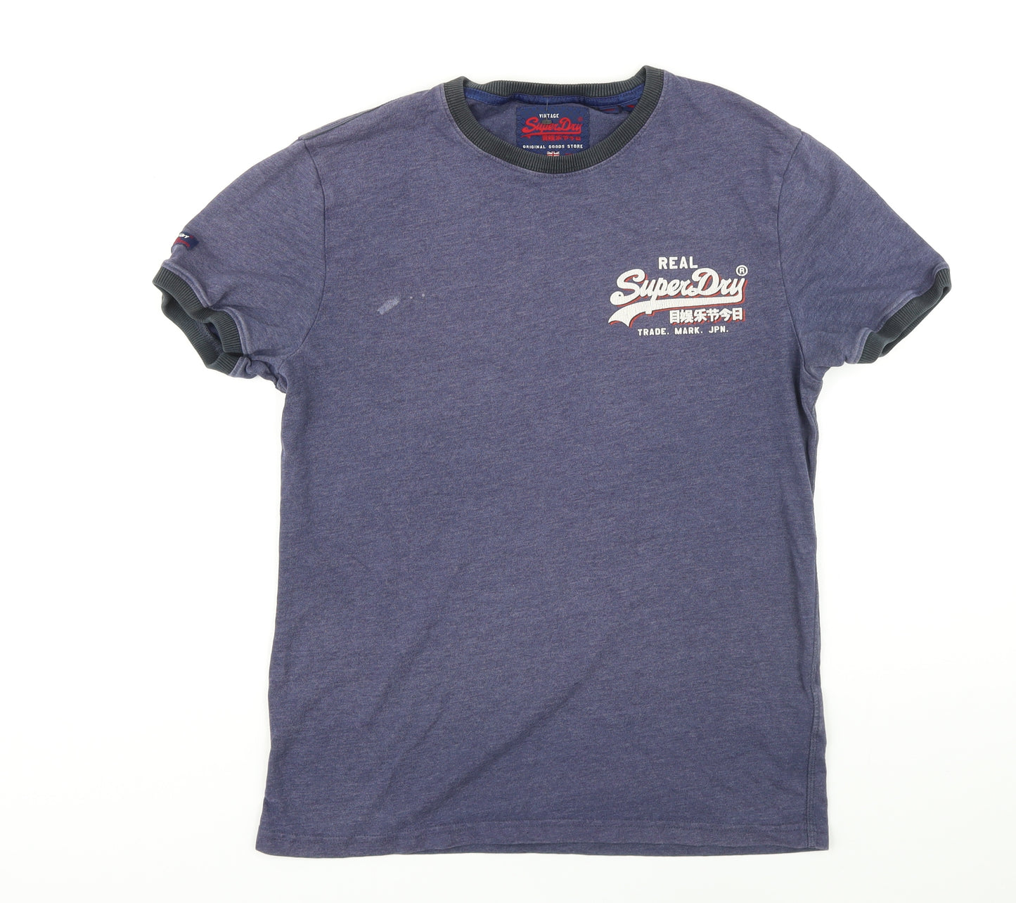 Superdry Mens Blue Cotton T-Shirt Size L Round Neck