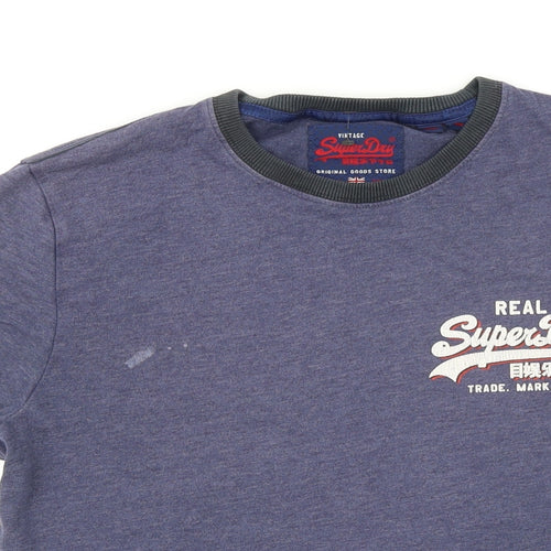 Superdry Mens Blue Cotton T-Shirt Size L Round Neck