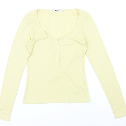 NA-KD Womens Yellow Polyester Basic T-Shirt Size S Scoop Neck
