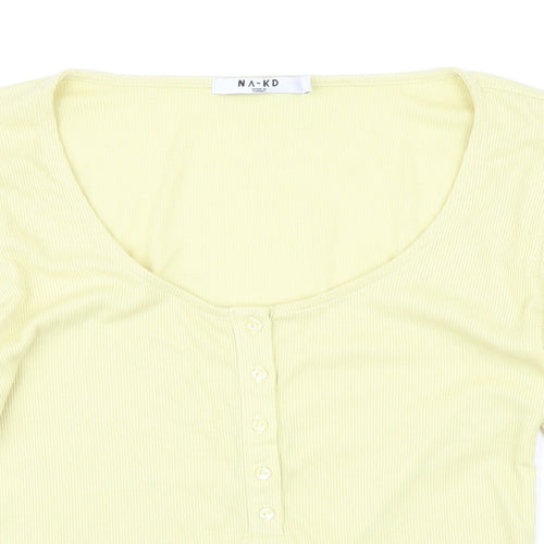 NA-KD Womens Yellow Polyester Basic T-Shirt Size S Scoop Neck