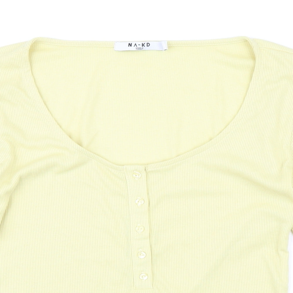 NA-KD Womens Yellow Polyester Basic T-Shirt Size S Scoop Neck