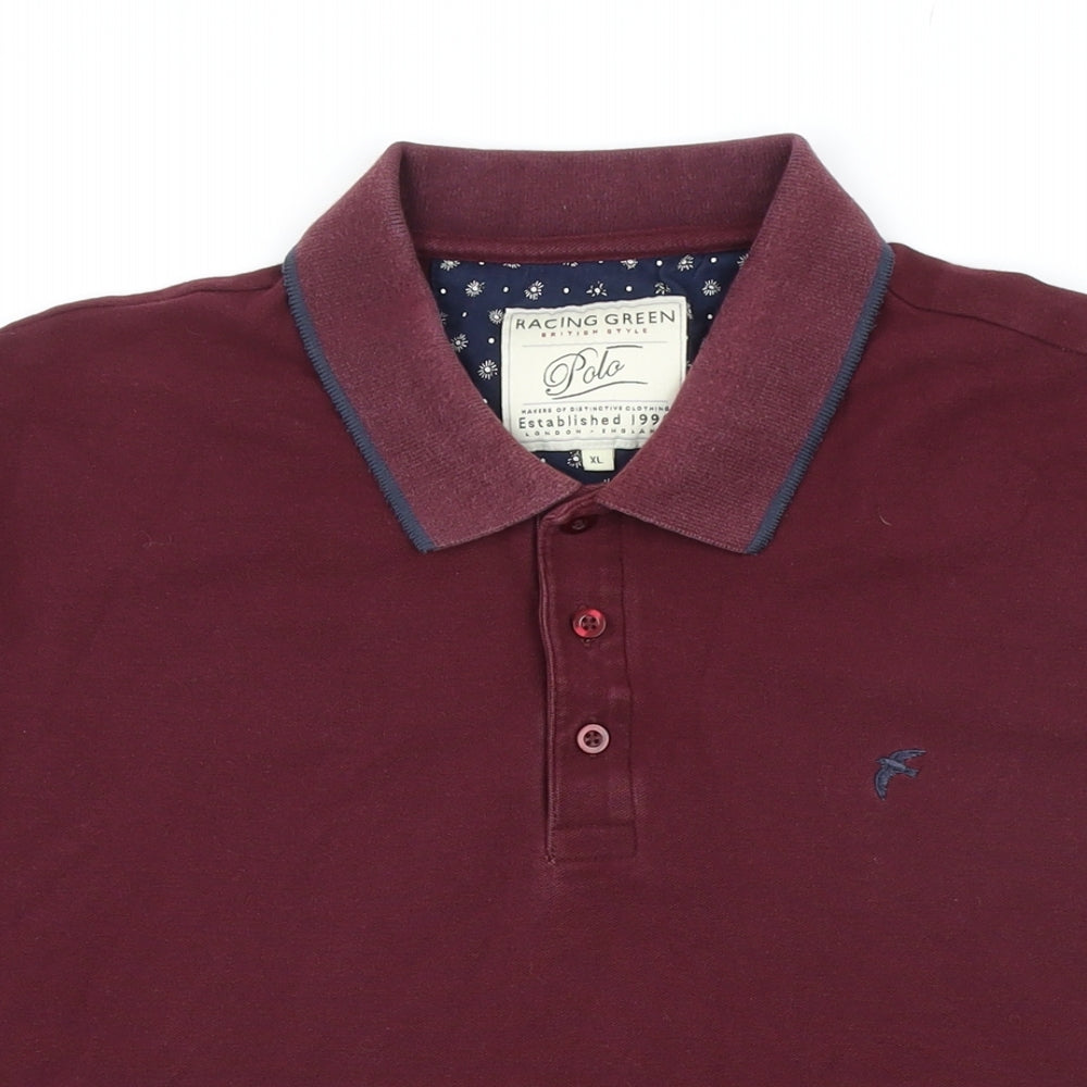 Racing Green Mens Red 100% Cotton Polo Size XL Collared Button