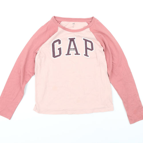 Gap Girls Pink Colourblock 100% Cotton Basic T-Shirt Size M Round Neck