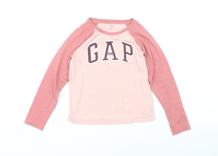 Gap Girls Pink Colourblock 100% Cotton Basic T-Shirt Size M Round Neck