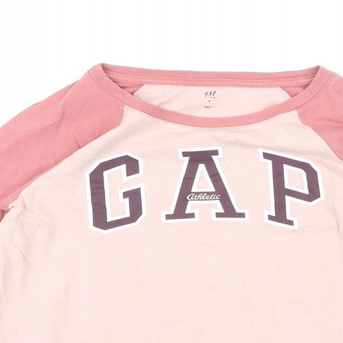 Gap Girls Pink Colourblock 100% Cotton Basic T-Shirt Size M Round Neck
