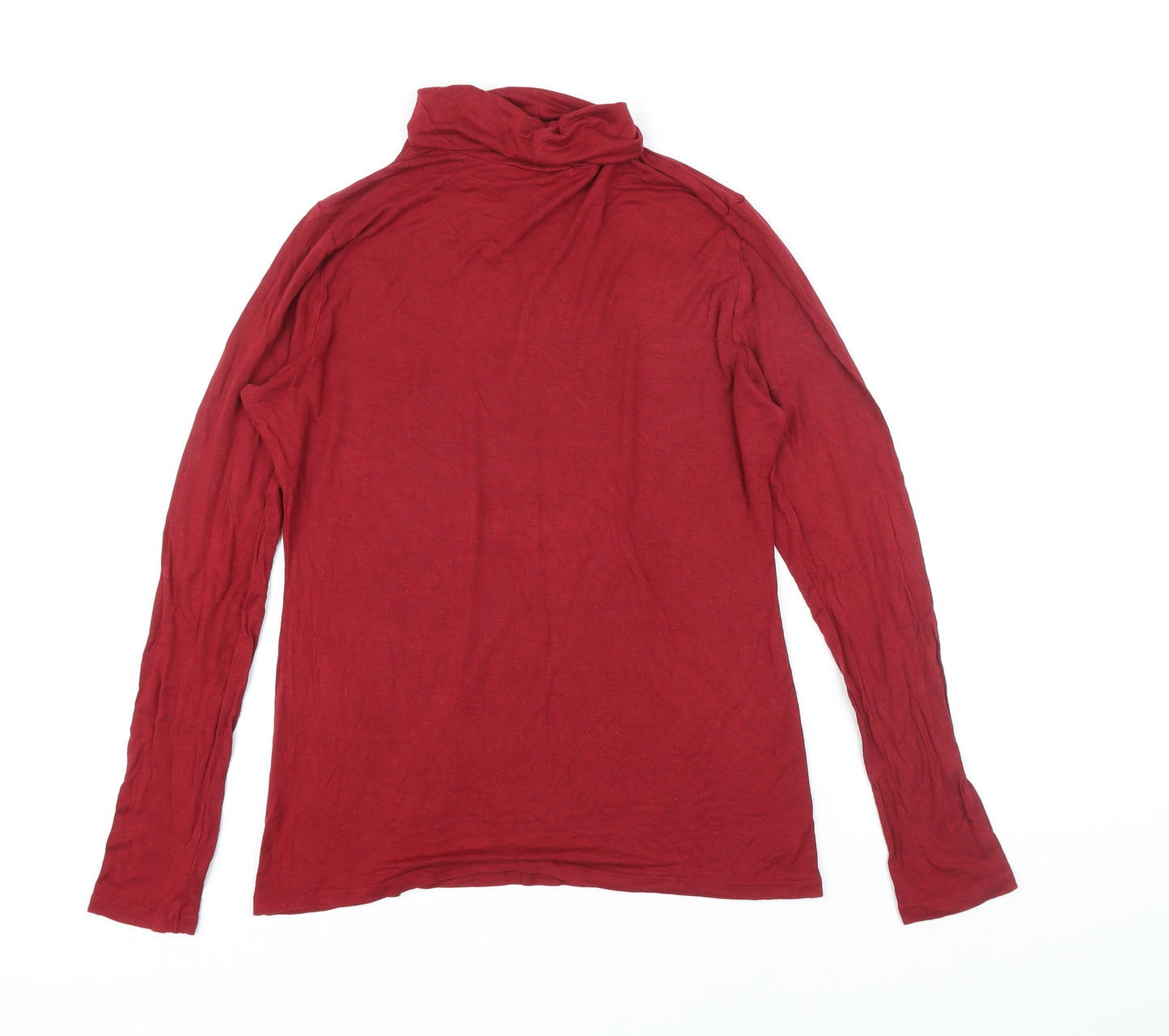 Ann Taylor Womens Red Viscose Basic T-Shirt Size M High Neck