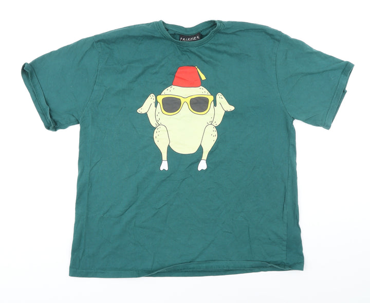 Friends Womens Green 100% Cotton Basic T-Shirt Size 12 Round Neck - Friends Christmas