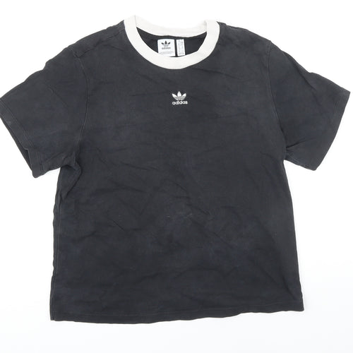 Addidas Womens Black 100% Cotton Basic T-Shirt Size 10 Round Neck