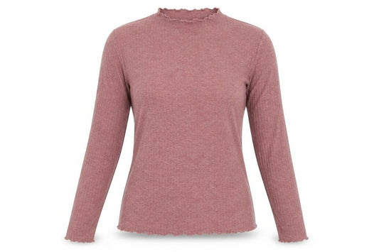 Front view of Only women’s pink round neck polyester jumper, size UK 10