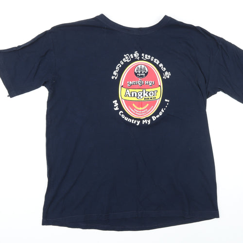 Angkor Mens Blue Cotton T-Shirt Size XL Round Neck - Cambodia
