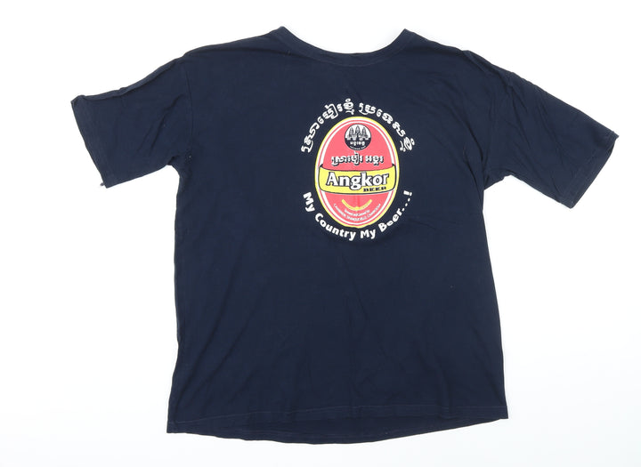 Angkor Mens Blue Cotton T-Shirt Size XL Round Neck - Cambodia