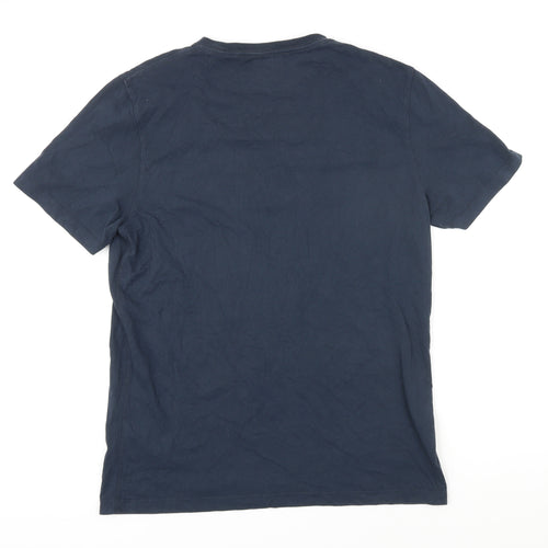 Aubin Mens Blue Herringbone Cotton T-Shirt Size L Round Neck