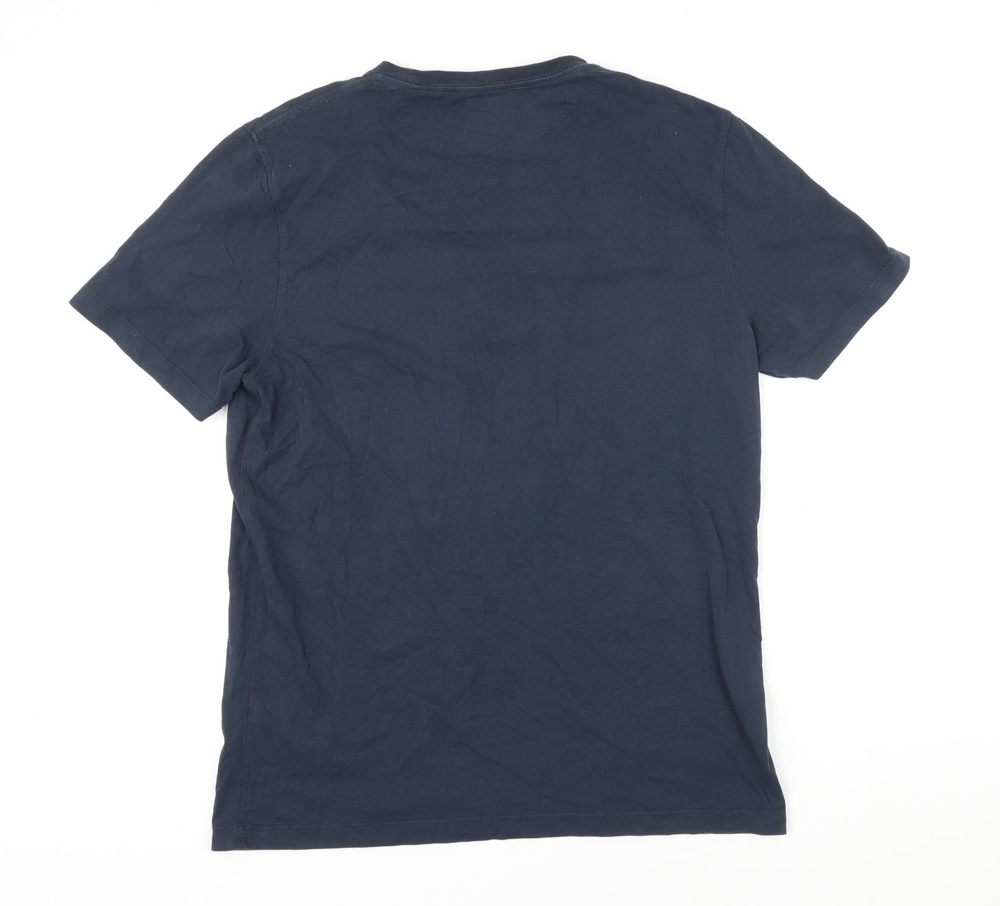 Aubin Mens Blue Herringbone Cotton T-Shirt Size L Round Neck