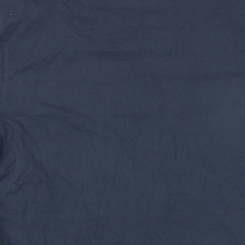 Aubin Mens Blue Herringbone Cotton T-Shirt Size L Round Neck