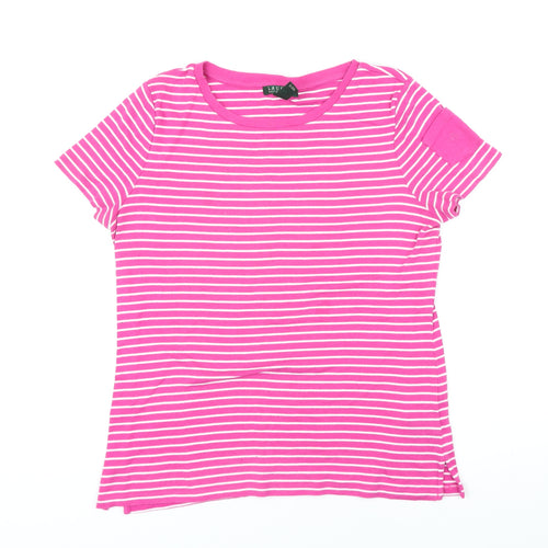 Ralph Lauren Womens Pink Striped 100% Cotton Basic T-Shirt Size XL Boat Neck