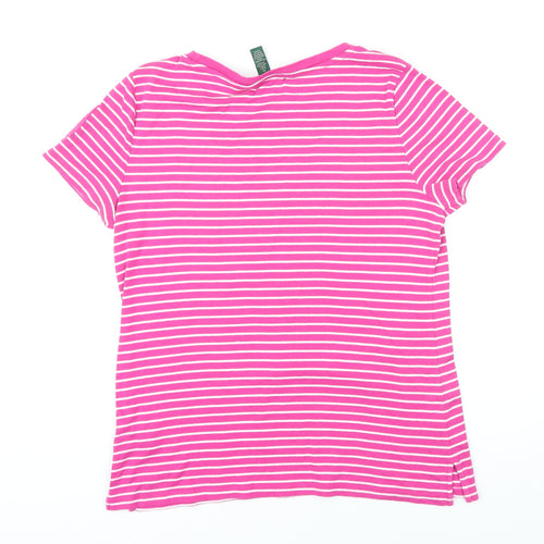 Ralph Lauren Womens Pink Striped 100% Cotton Basic T-Shirt Size XL Boat Neck