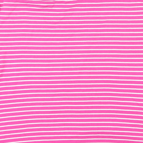 Ralph Lauren Womens Pink Striped 100% Cotton Basic T-Shirt Size XL Boat Neck