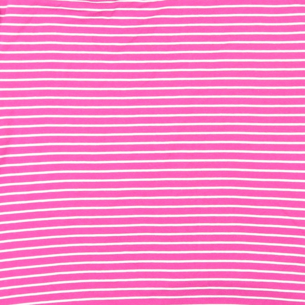 Ralph Lauren Womens Pink Striped 100% Cotton Basic T-Shirt Size XL Boat Neck