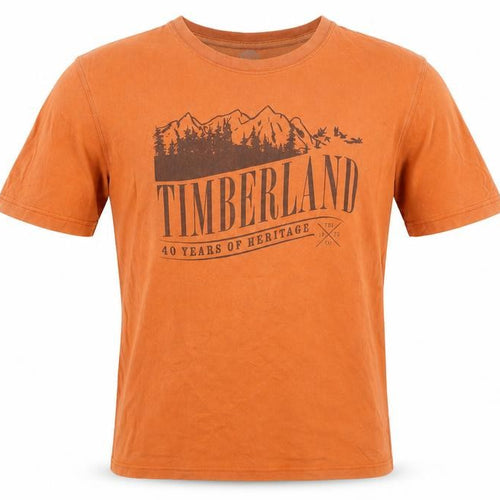 Timberland Mens Orange Herringbone Cotton T-Shirt Size M Round Neck