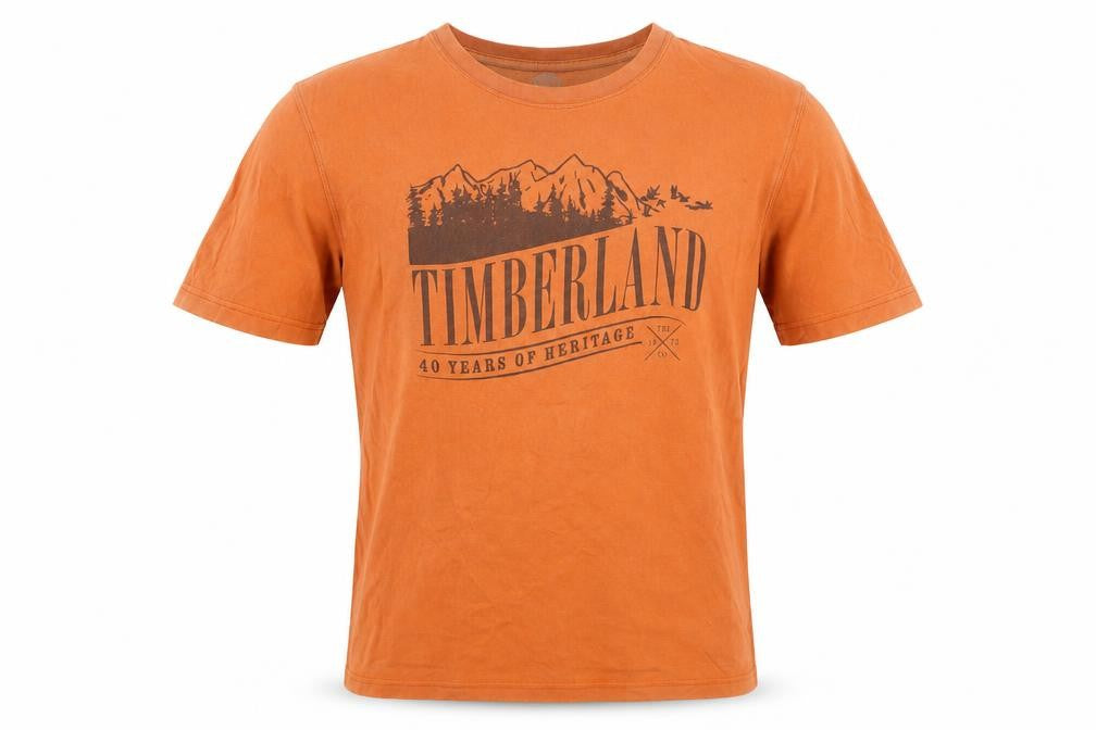Timberland Mens Orange Herringbone Cotton T-Shirt Size M Round Neck