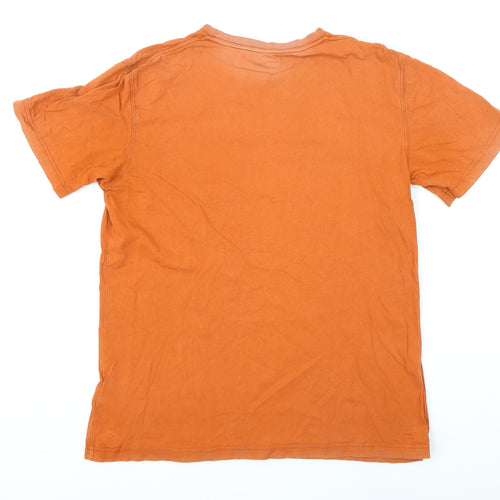 Timberland Mens Orange Herringbone Cotton T-Shirt Size M Round Neck