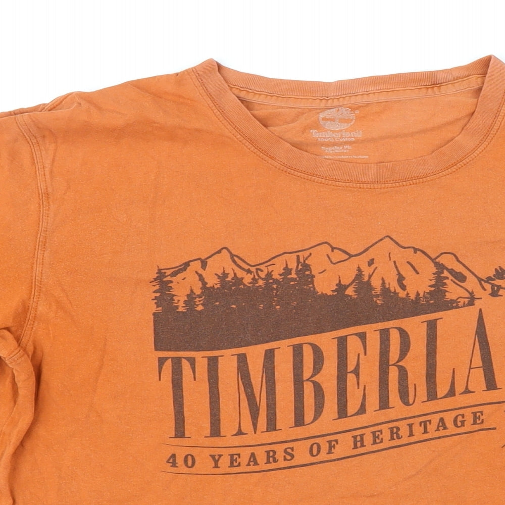 Timberland Mens Orange Herringbone Cotton T-Shirt Size M Round Neck