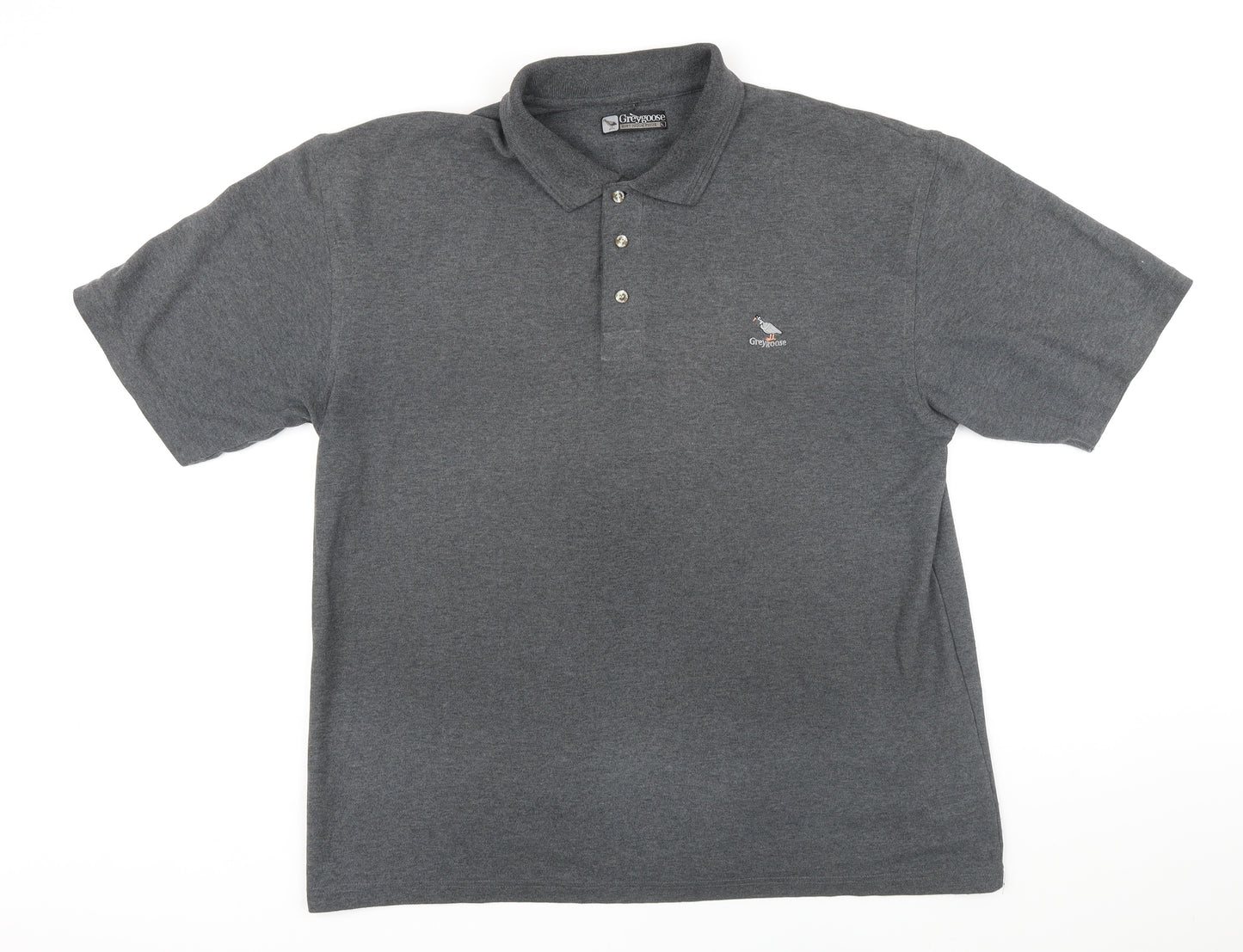 Greygoose Mens Grey Cotton Polo Size L Collared Button