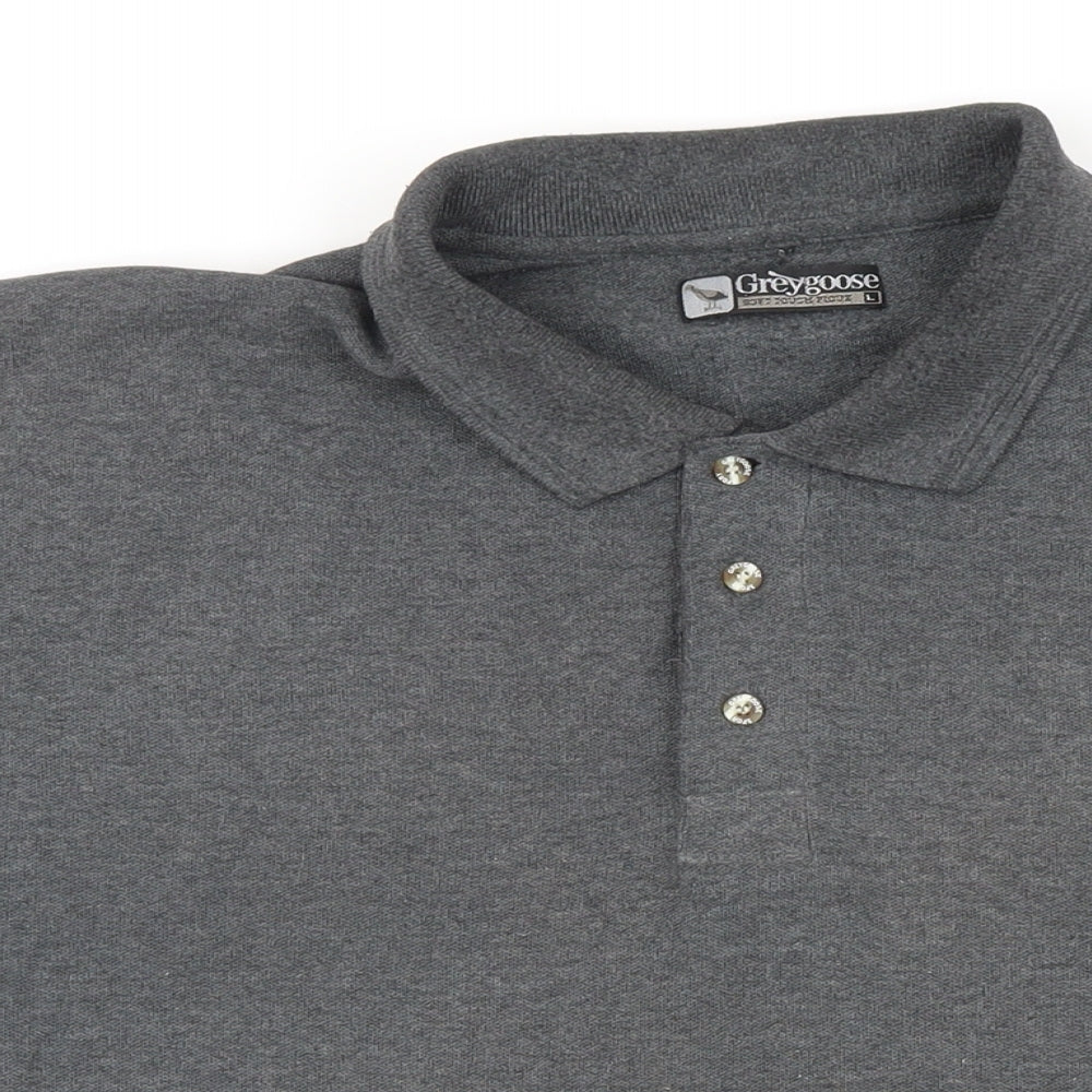 Greygoose Mens Grey Cotton Polo Size L Collared Button