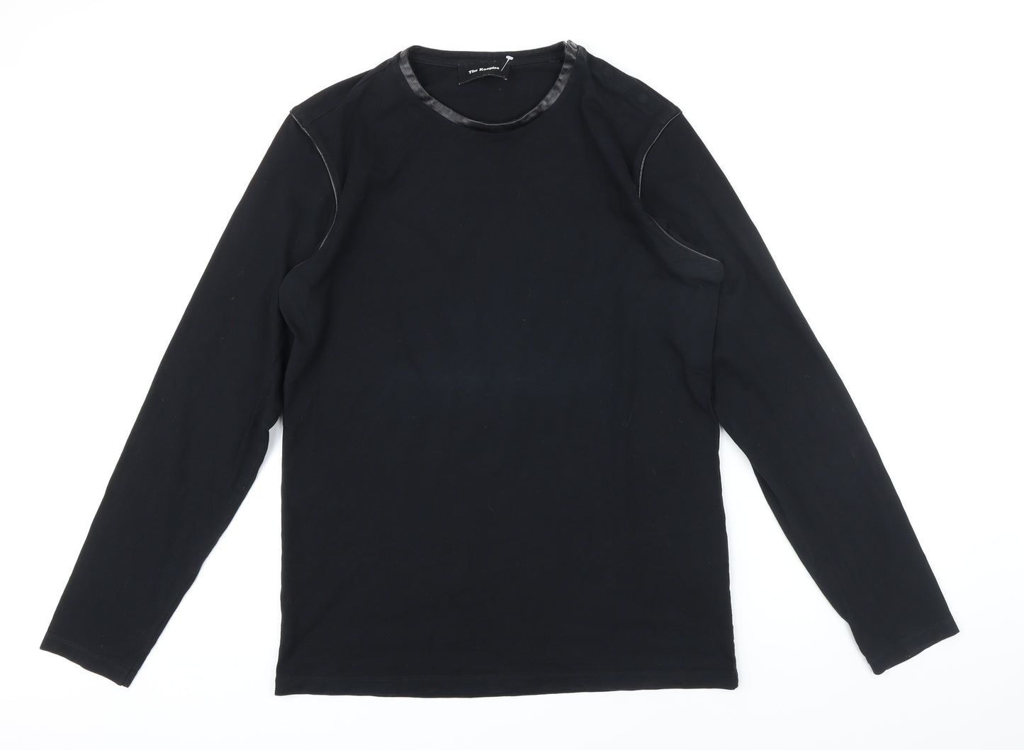 The Kooples Womens Black Polyester Tunic T-Shirt Size M Round Neck - Leather look trims