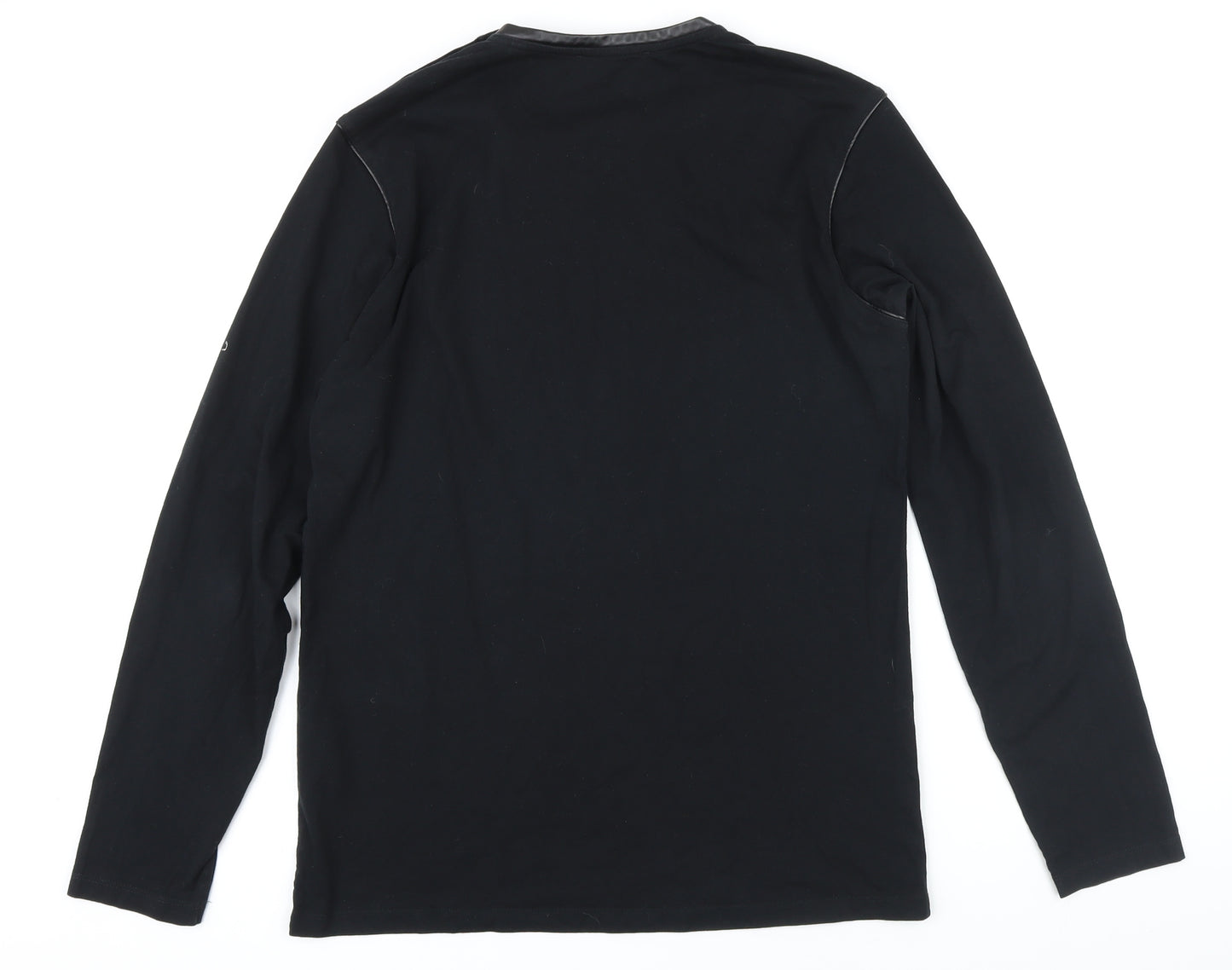 The Kooples Womens Black Polyester Tunic T-Shirt Size M Round Neck - Leather look trims