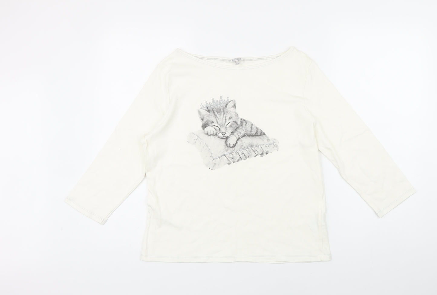 Etam Womens Ivory 100% Cotton Basic T-Shirt Size 18 Boat Neck - Cats