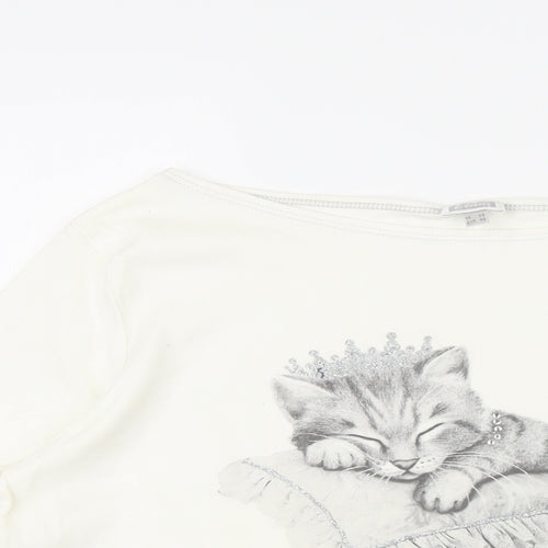 Etam Womens Ivory 100% Cotton Basic T-Shirt Size 18 Boat Neck - Cats