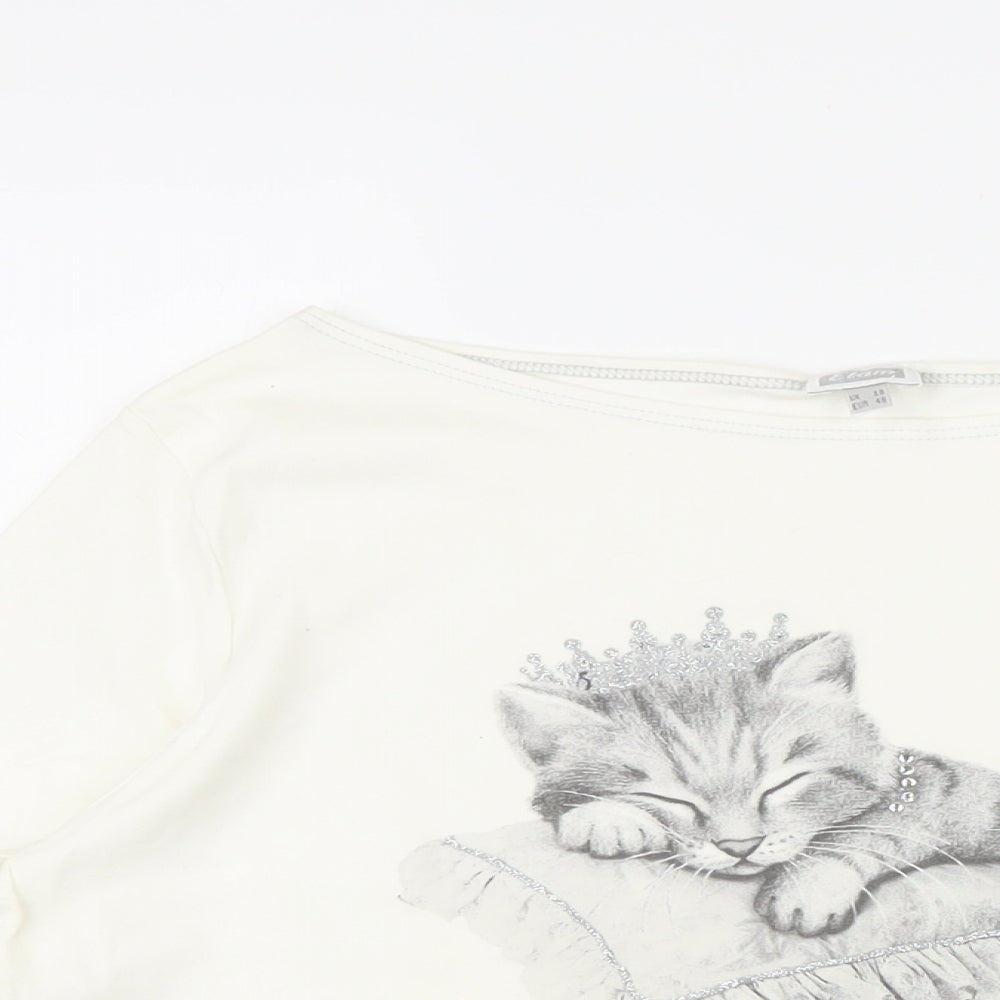 Etam Womens Ivory 100% Cotton Basic T-Shirt Size 18 Boat Neck - Cats