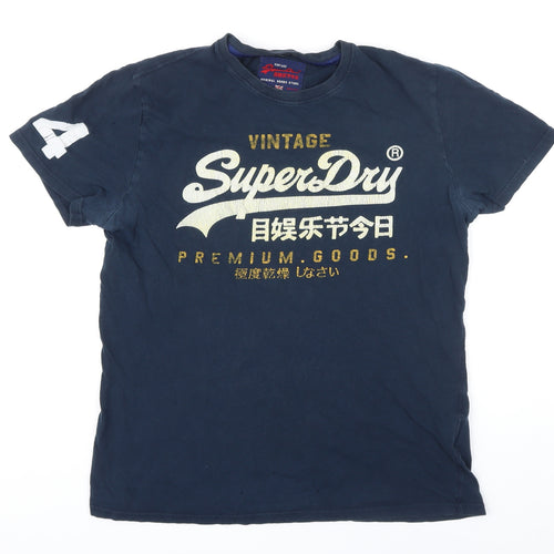 Superdry Mens Blue Cotton T-Shirt Size L Round Neck