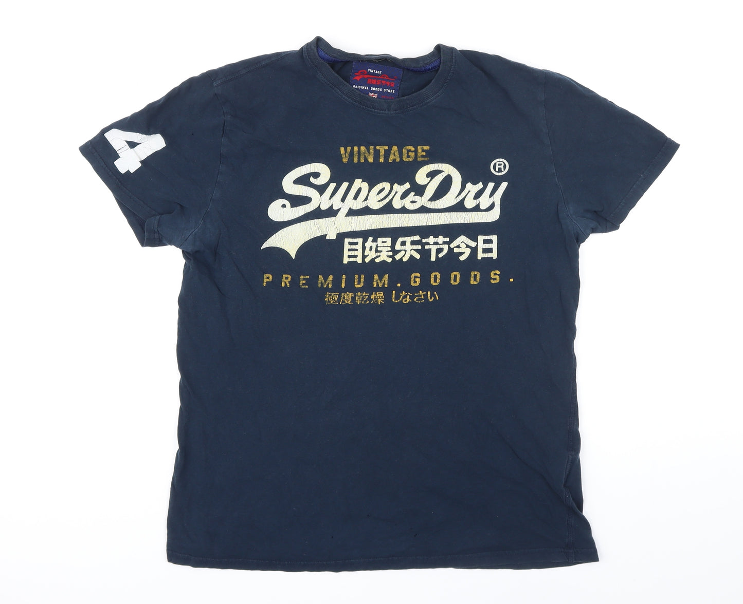 Superdry Mens Blue Cotton T-Shirt Size L Round Neck