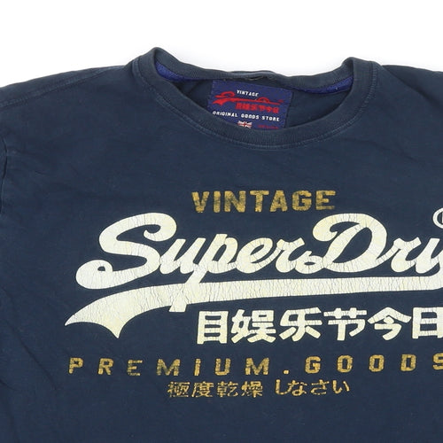 Superdry Mens Blue Cotton T-Shirt Size L Round Neck