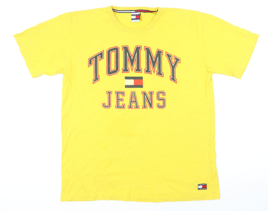 Tommy Jeans Mens Yellow Cotton T-Shirt Size L Round Neck