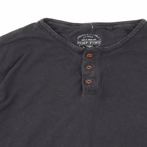 Fat Face Mens Grey Cotton T-Shirt Size XL Henley