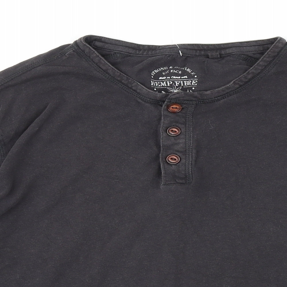 Fat Face Mens Grey Cotton T-Shirt Size XL Henley