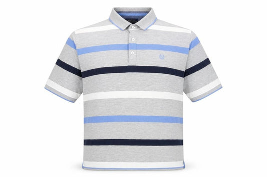 Front view of Classics Collection men’s multicoloured striped cotton polo, size 2XL, collared button