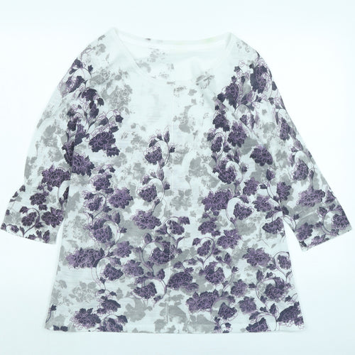 Marks and Spencer Womens White Scoop Neck Floral Acrylic Pullover Jumper Size 12